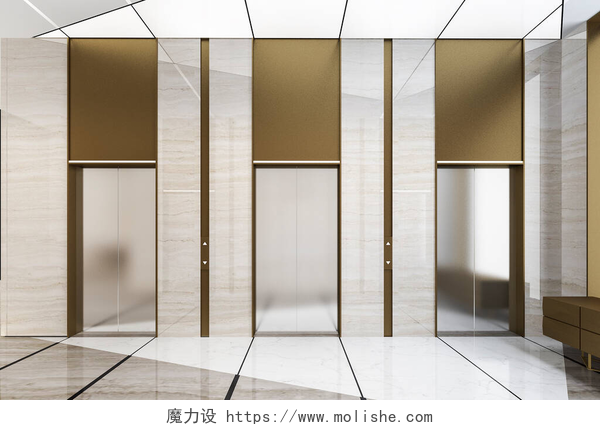 走廊附近进行豪华设计商务宾馆现代钢制电梯大堂在走廊附近进行豪华设计